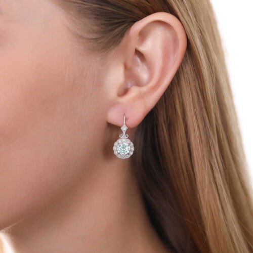 2.14 Ct Vvs1 /Ice Blue White Moissanite Diamond 925 Silver 925 Wedding Earrings - Picture 2 of 2