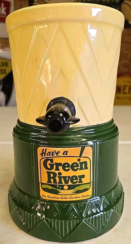 Antique Green River Soda Fountain Stoneware Syrup Dispenser - Image 2 of 4