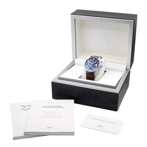 IWC Pilot Watch Chronograph Petit Prince IW377706 Blue SS Automatic Men - Foto 6 di 6