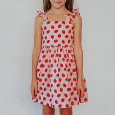 CUTEHEADS Girl's Pink And Red Strawberry Print Twirl Dress 7