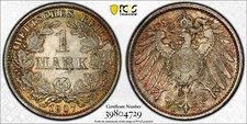 Rare Historical Silver 1907-D Germany 1 Mark PCGS MS64 - 100 Plus Year Old