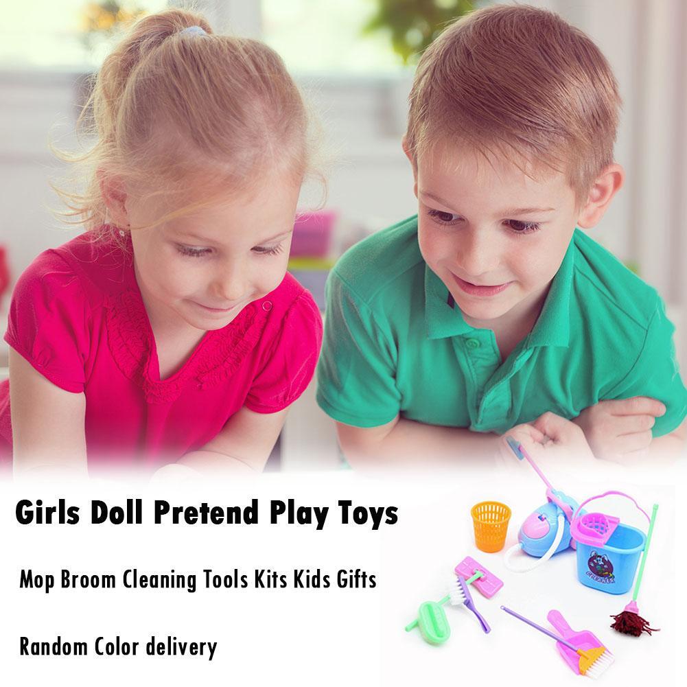 9pcs Girls Doll Pretend Play Toys Mop Broom Cleaning Tools Kits Kids
