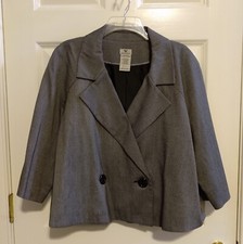 Worthington Ladies Black Grey Blazer, Size XL. 3/4 Sleeve, One Button