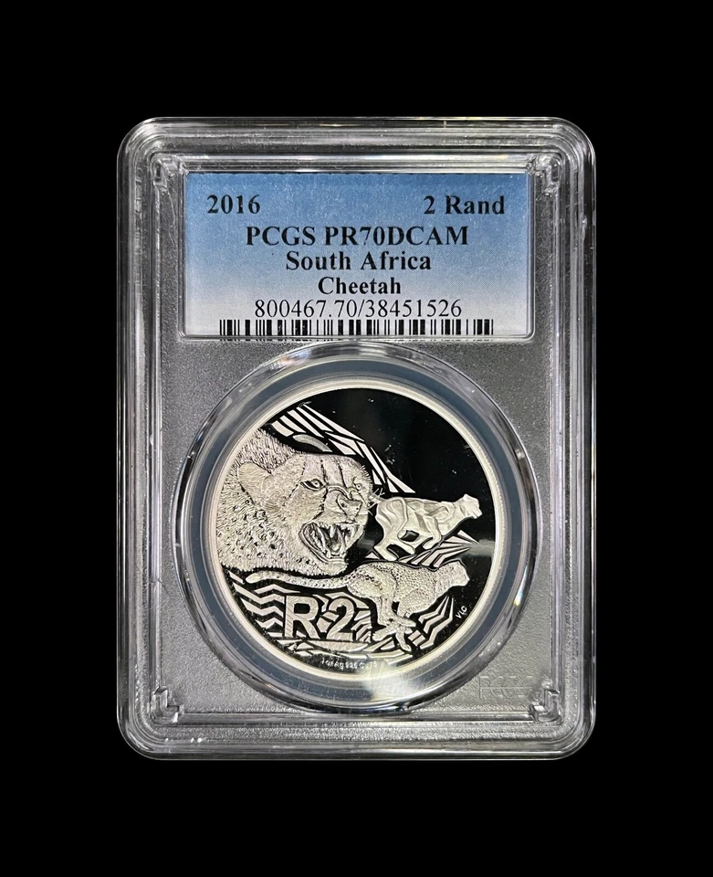 SOUTH AFRICA. 2016, 2 Rand, Silver- PCGS PR70 - Top Pop 🥇 Cheetah, RARE - Image 2 of 4