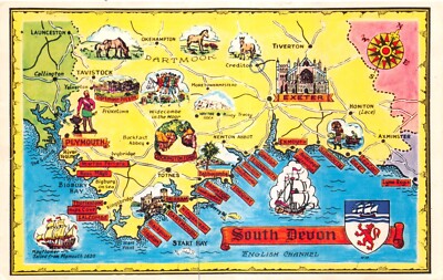 MAP  POSTCARDS SOUTH DEVON GOOD PLUS  VERY GOOD