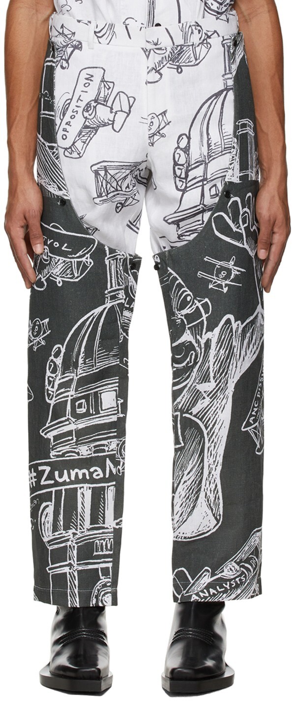 Pantalón Thebe Magugu Chaps Talla XL Hombre Gris Blanco