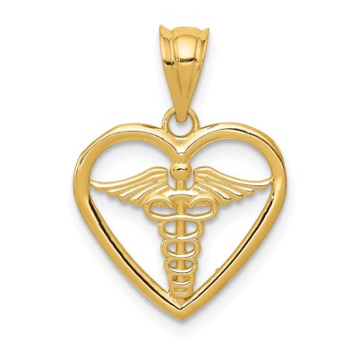 14k Yellow Gold Caduceus Heart Medical Pendant for Women