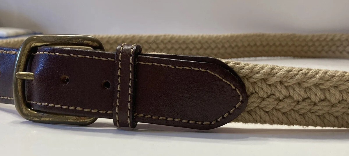 Men's Tan Braided Cotton Rope Belt Lth Tabs 1/8” W Nautical Size - Main Image