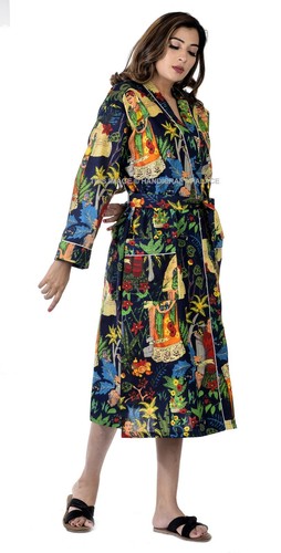 Indian Printed Cotton Kimono Nightwear Robe Women Dress Gown Maxi - Picture 5 of 5