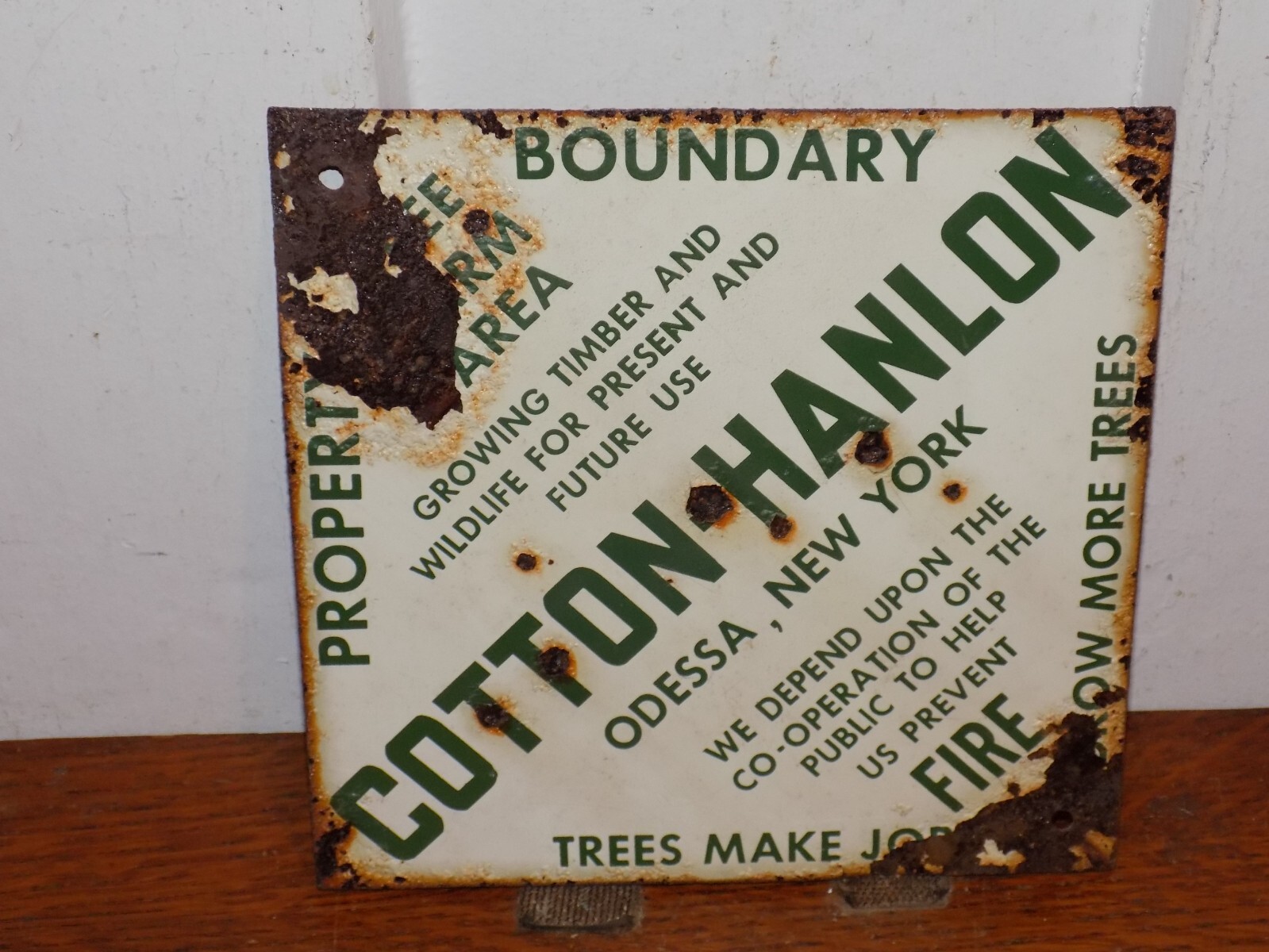 Vintage Cotton Hanlon Odessa, NY Property Boundary Tree Farm Area Metal