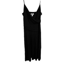 LOFT Black Midi Sleeveless Draped Surplice Neckline Asymmetrical Dress Size 8