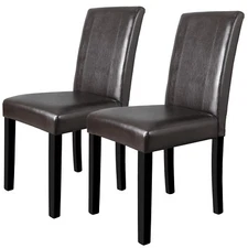 Dining Side Chairs Set of 2 High Brown PU Leather Elegant Design Home Kitchen
