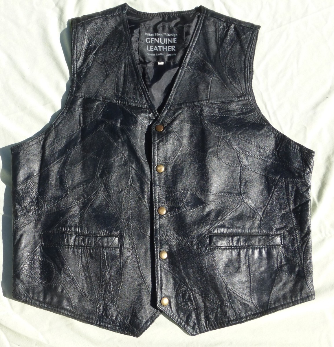 Italian Stone Design Genuine Black Leather Vest Navarre Company