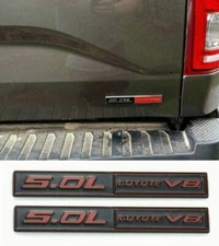 Pair 5.0L Coyote V8 Fender Hook Trunk Emblems Badge Black & Red