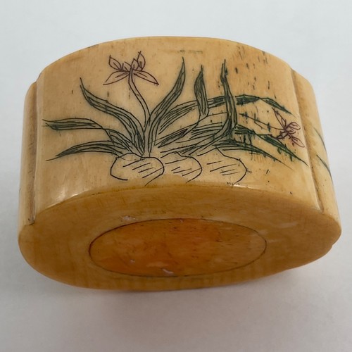 Katze Schmuckschatulle handgeschnitzt Rind asiatisch Schmuck Behälter Scrimshaw Stash Flora - Bild 11 von 14