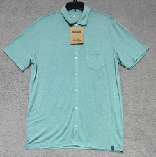 Woolly 100% Merino Wool Cascade Aqua Short Sleeve Button Up Shirt Mens Large