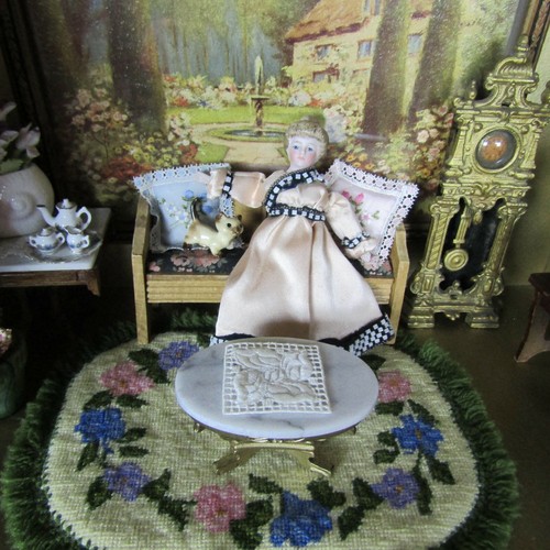 Antique Dollhouse EDWARDIAN 20s DOILY Tablecloth Handmade White Lace Dress Trim - Picture 7 of 12