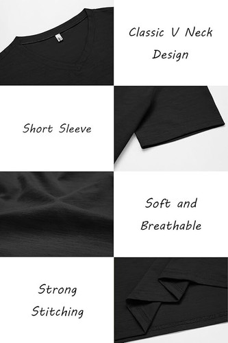 Men's Classic V-Neck T-Shirt - Short Sleeve Casual Summer Tee, Soft & Breathable - Picture 2 of 6