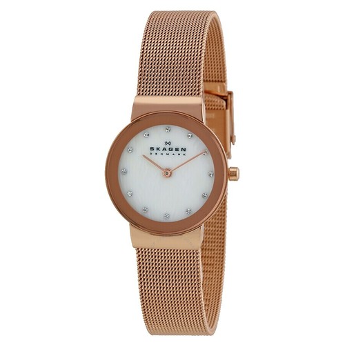 Skagen Freja Gold Silver Two Tone Mesh Crystal Dial Womens Watch New Battery Skagen Freja Gold Silver Two Tone Mesh Crystal Dial Womens  main image 3