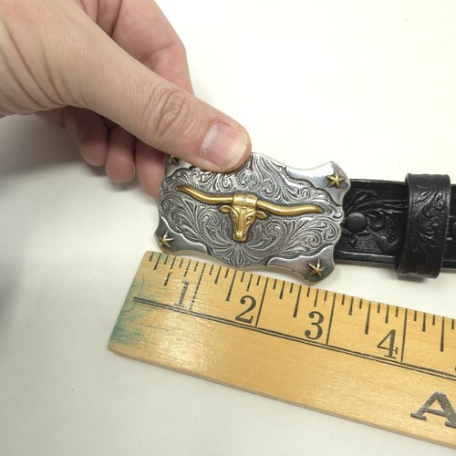 Tony Lama Longhorn Cavenders Leather Western Kids Belt 16 H03 27" Made In USA - Picture 8 of 8