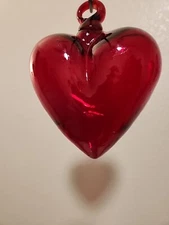 4" Mexican Red hand made  Heart Ornament Sun Catcher