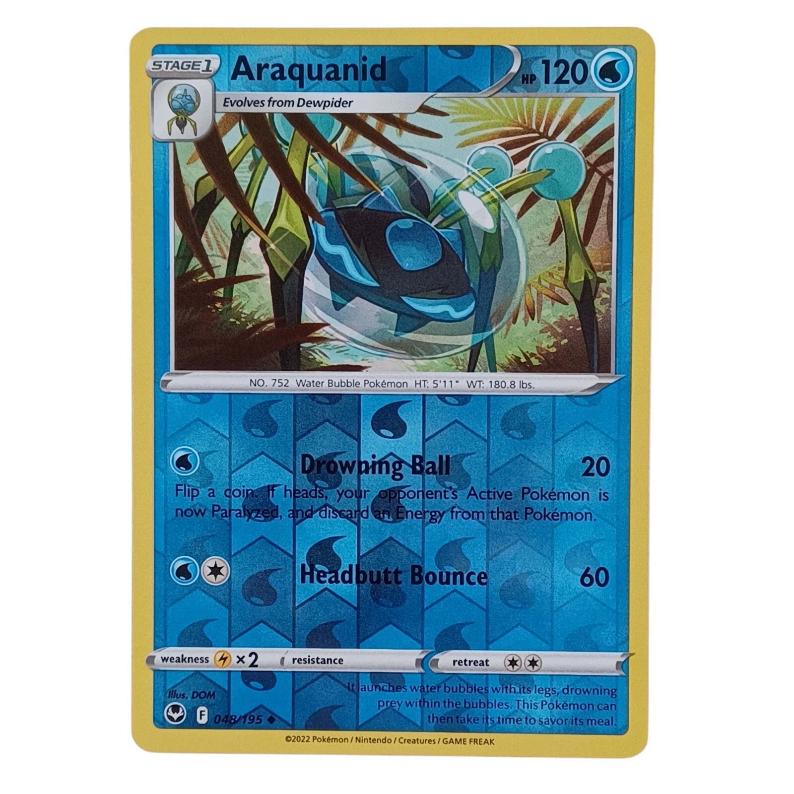 Reverse Holo Araquanid 048/195 Uncommon Silver Tempest Pokemon TCG