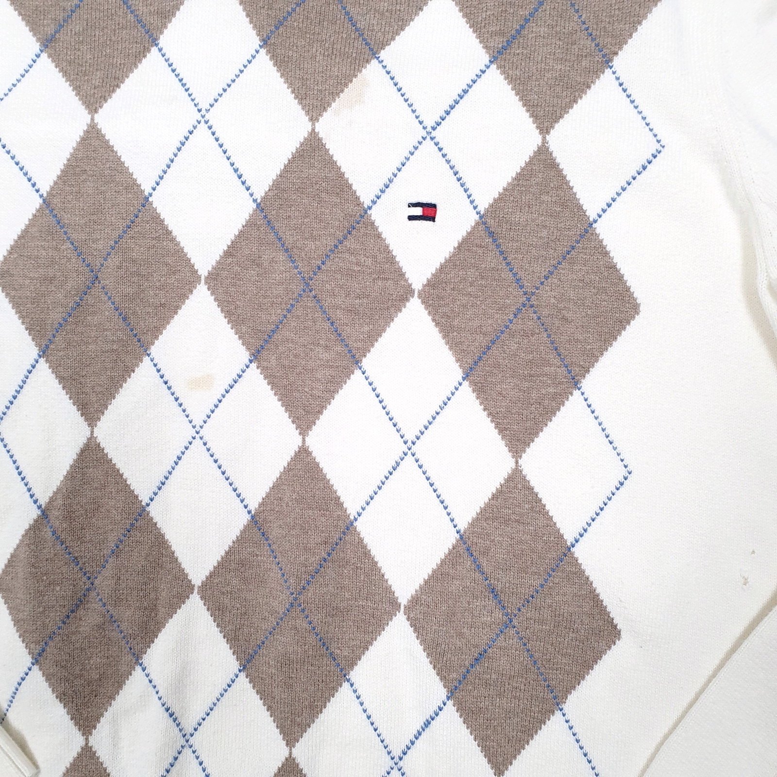 TOMMY HILFIGER V Neck Knit Argyle Jumper Sweatshirt Mens S image 4
