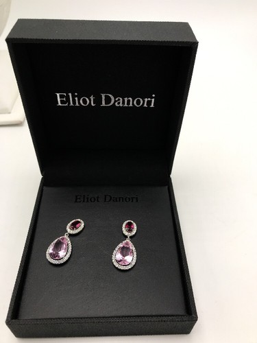$55 Eliott Danori silver tone teardrop earrings pink & red D2 - Picture 7 of 10