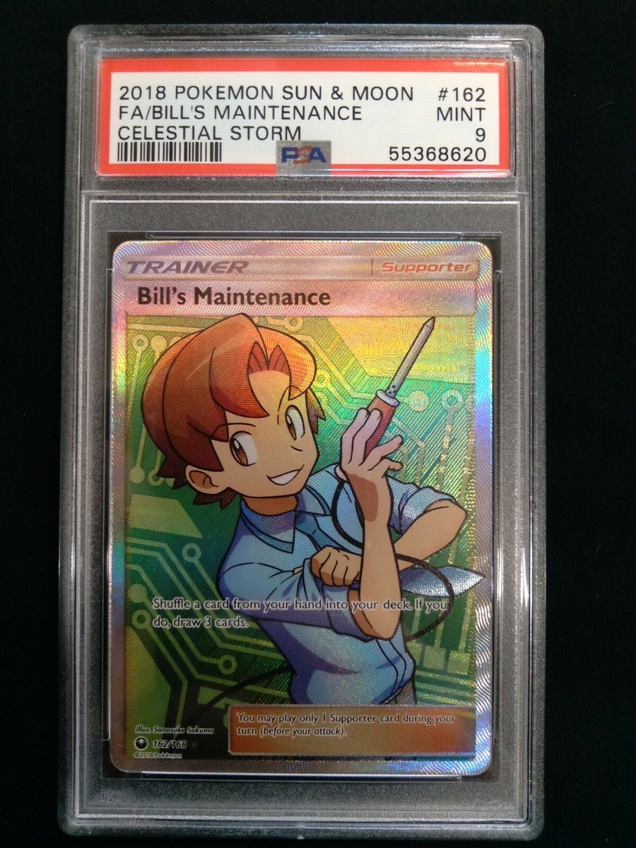 Graded PSA 9 2018 PM Sun & Moon BILL'S MAINTENANCE #162 Celestial