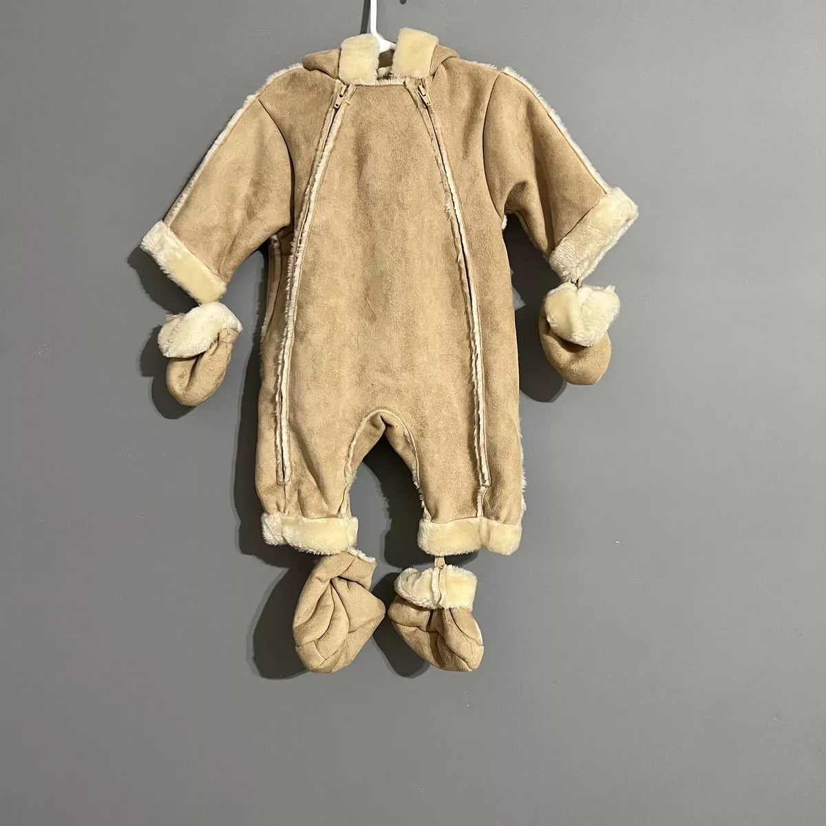 The Childrens Place Baby Luxuries Tan Zip Up Snow Suit 6 9M Remove Mittens Feet