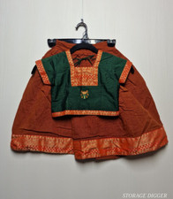 Indian Pakistani Kids Girls Suit Party Wear Green Top Shirt Orange Skirt Size 20