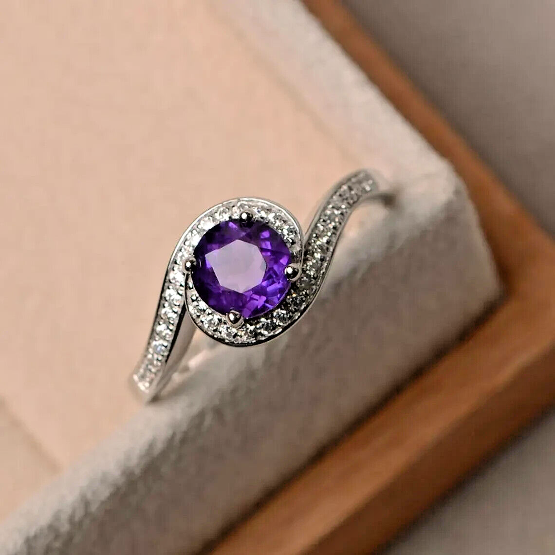 Natural Amethyst Engagement Ring in 925 Sterling Silver - Custom Sizes Available