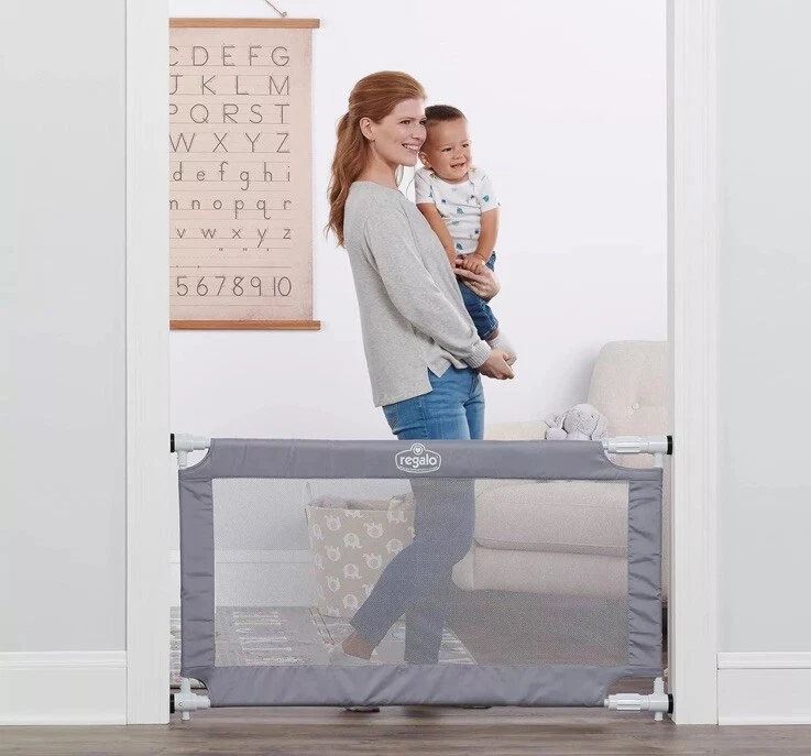 Regalo 50" Extra Wide Gray Expandable Mesh Gate Pressure Mounted ~new Open Box