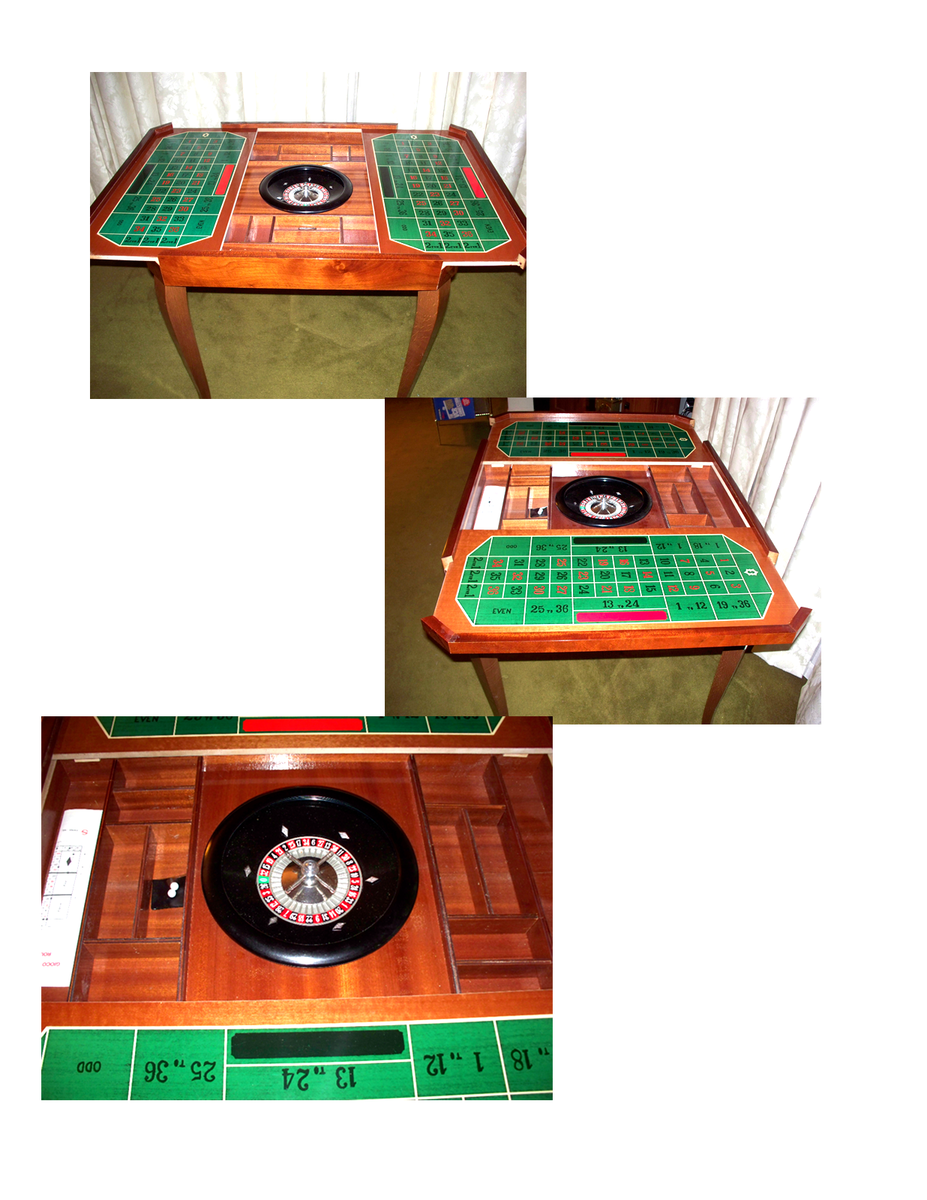 Italian Inlaid Wood Multi Game Table With Roulette, Checkers