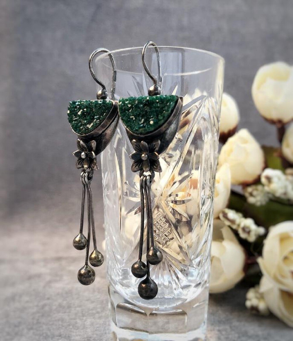 S925 Silver Natural Crystal Russian Earrings
