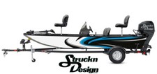 Cyan Black White Waved Vinyl Graphic Decal Kit Fishing Abstract Lines Boat wrap