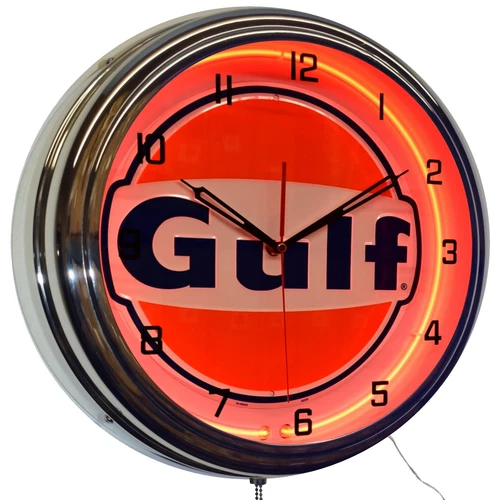 16" Gulf Gas Oil Vintage Logo Sign Neon Clock Man Cave Garage Decor (Orange)