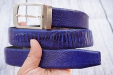 W 1.3" - Light Blue Genuine Ostrich Leg Leather Skin Men's BELT
