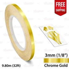 CHROME GOLD 1/8" 3mm Roll PIN STRIPE Car Striping Line TAPE Decal Vinyl Sticker
