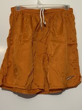 Mens NIKE Orange Vintage USA Made Shiny Satin Lightweight Soccer Shorts Sz M