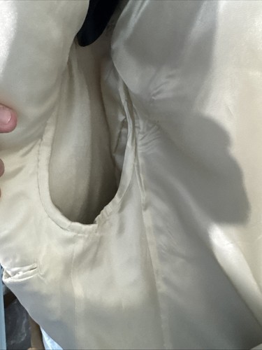 Stafford Blazer Uomo 40S Beige Spina di Pesce Due Bottoni 100% Seta Cappotto Sportivo - Foto 13 di 14