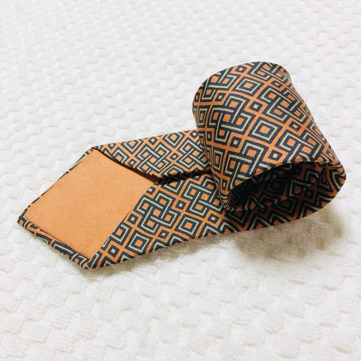 Hermes Silk Necktie Rectangular Ring Rhombus Patt… - image 3