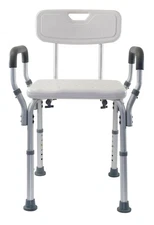 Height Adjustable Shower and Bath Bench with Back, Padded Arms and Textured S...