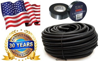 Absolute SLT14 25' + Electrical Tape 25 feet 1/4'' split loom wire tubing hose