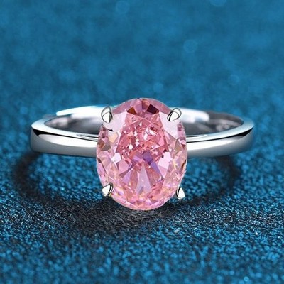 Certified 2ct Oval Lab Grown Pink Diamond Solitaire Ring, 18K Gold Vermeil Chic