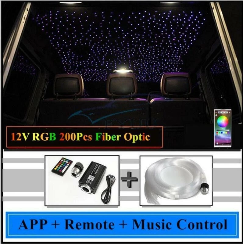 Luz de techo estrellada para techo de coche de fibra óptica de 12 W 200 piezas Bluetooth control de aplicación Foto 2 de 4