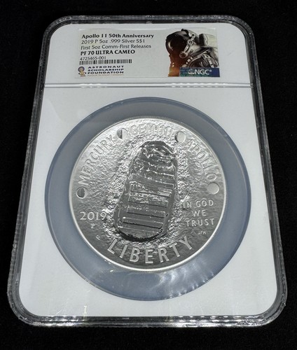 2019 P Apollo 11 50th Anniversary 5oz Silver PF 70 Ultra Cameo First ...