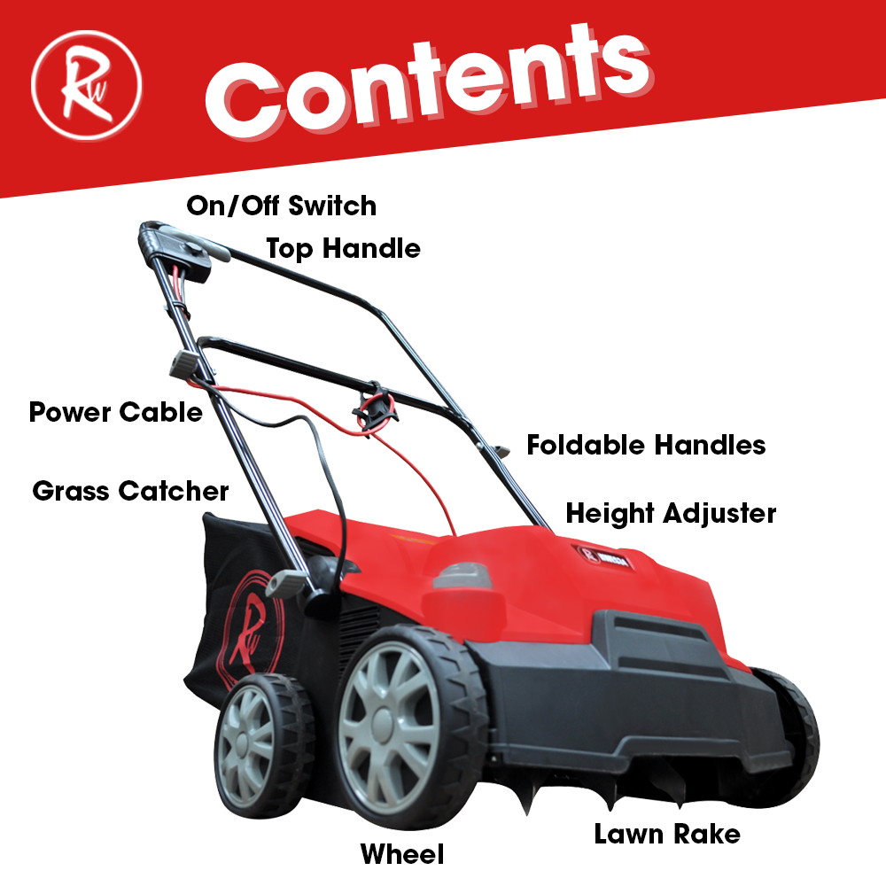 Electric Rakers Electric Scarifier Lawn Raker Aerator 34cm RocwooD 1600W Motor Garden 2 ...