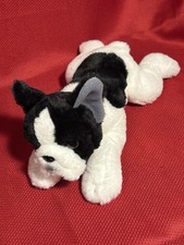 FAO Schwarz 12" Lying French Bull Boston Terrier Dog Realistic Stuffed Plush