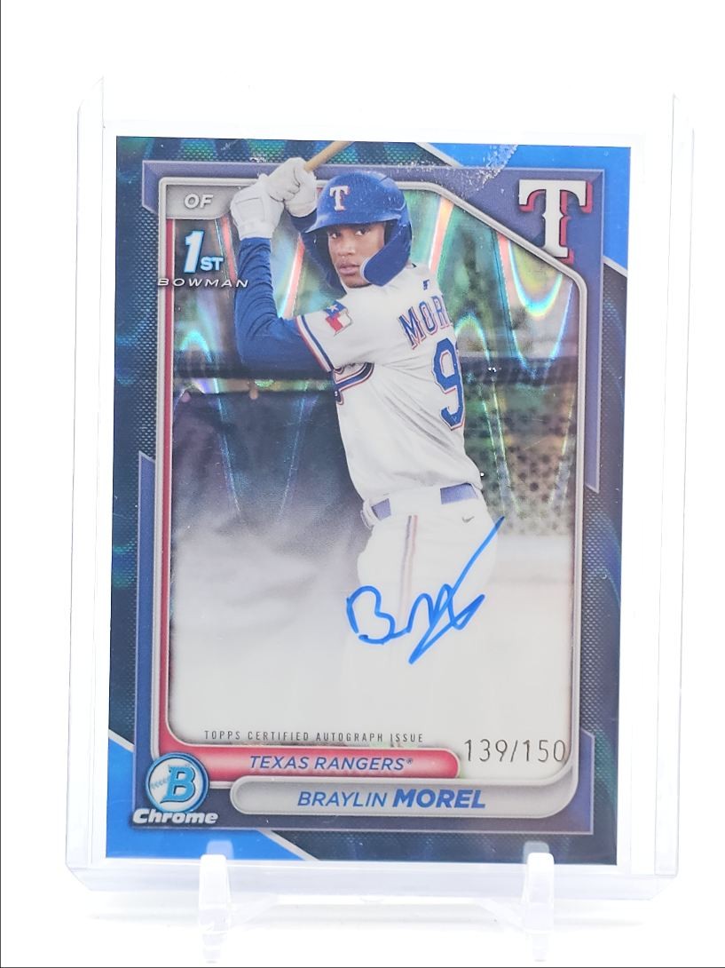 BRAYLIN MOREL 2024 BOWMAN CHROME 1ST BLUE RAYWAVE RANGERS AUTO /150 Q4738
